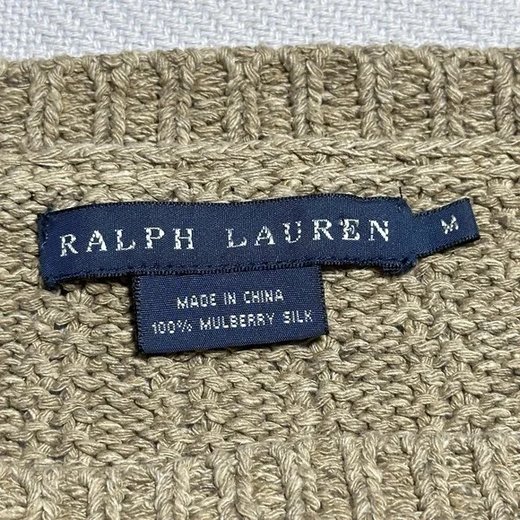 Ralph Lauren Mulberry Silk Knit Sweater Womens Medium Brown Elbow‎ Patch Luxury - Picture 3 of 9